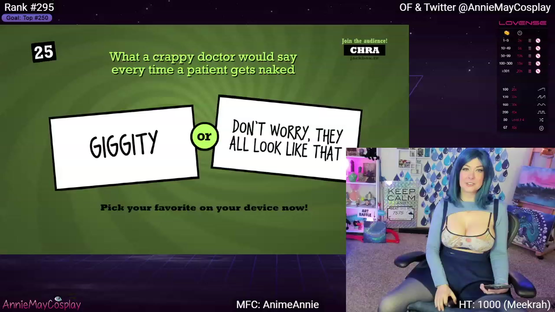 Gallery image thumbnail from AnimeAnnie's myfreecams stream on, 04/20/2023, 01:59 image 9 of 20
