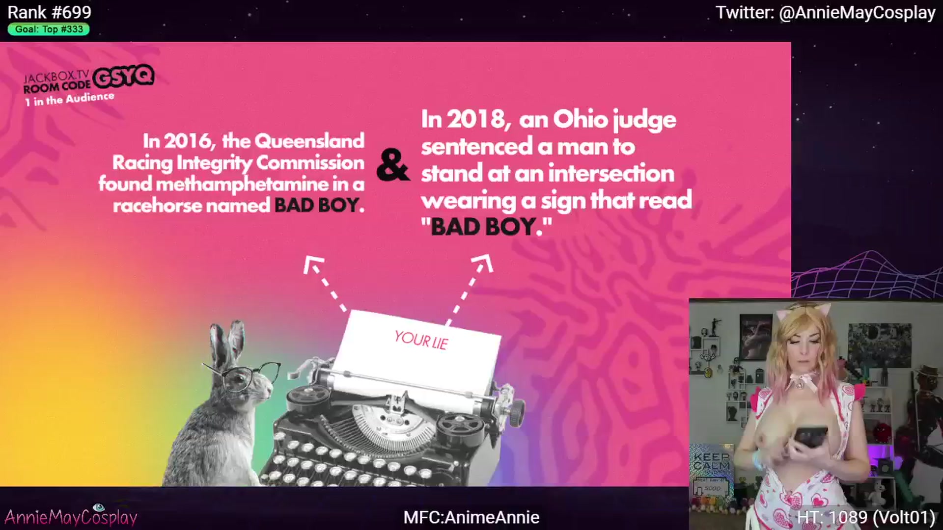 Gallery image thumbnail from AnimeAnnie's myfreecams stream on, 01/21/2024, 04:17 image 7 of 20