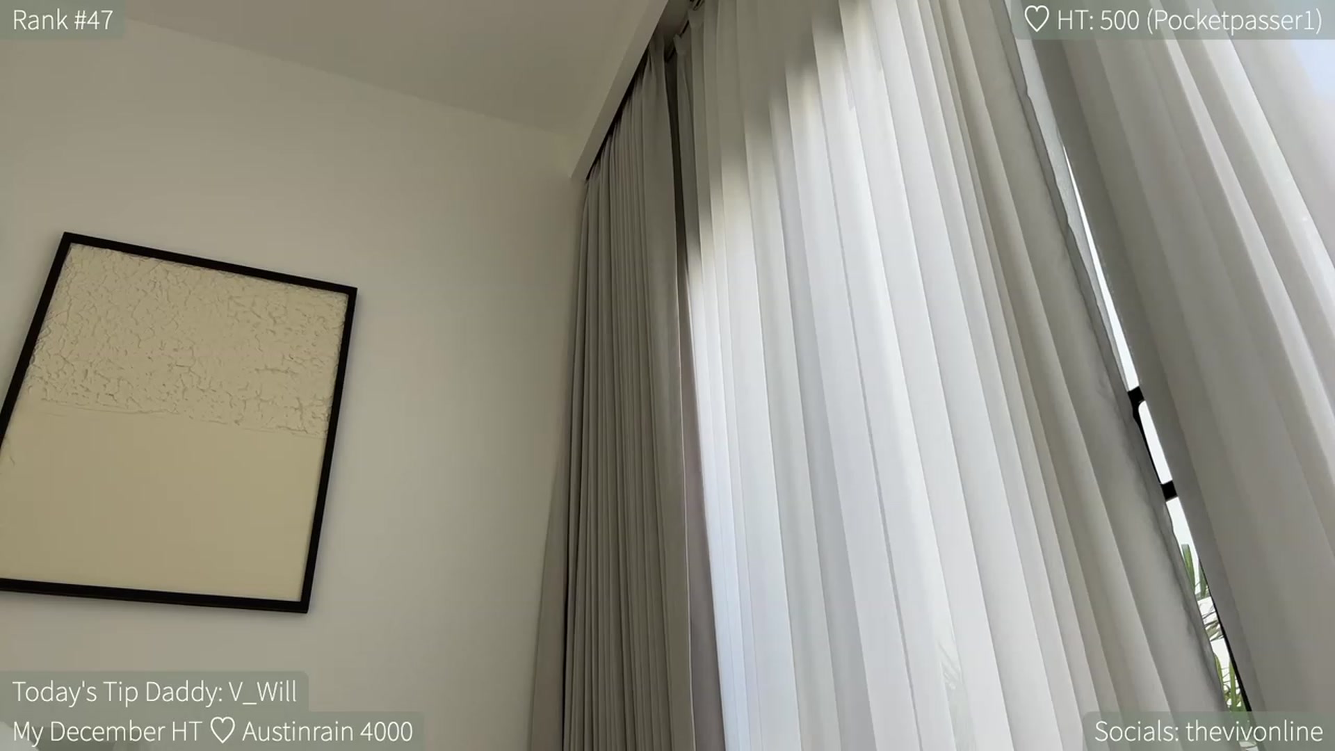 Gallery image thumbnail from HelloViv's myfreecams stream on, 12/07/2023, 04:53 image 20 of 20