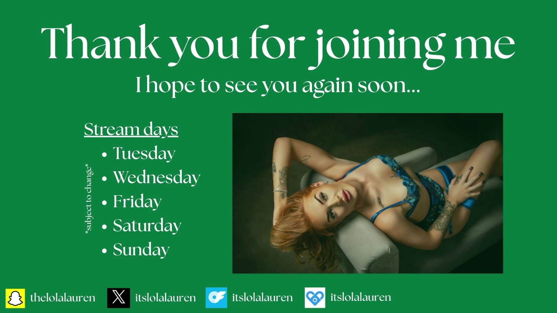 Gallery image thumbnail from ItsLolaLauren's myfreecams stream on, 09/16/2025, 22:37 image 3 of 20