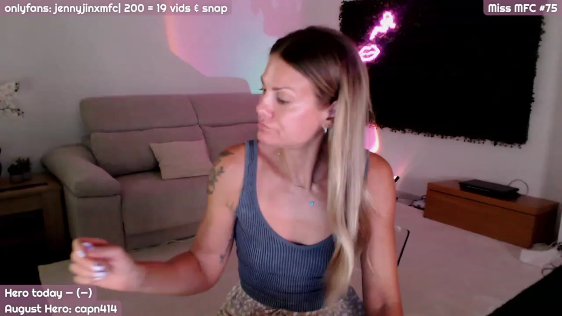 Gallery image thumbnail from JennyJinx's myfreecams stream on, 08/12/2023, 21:20 image 1 of 20