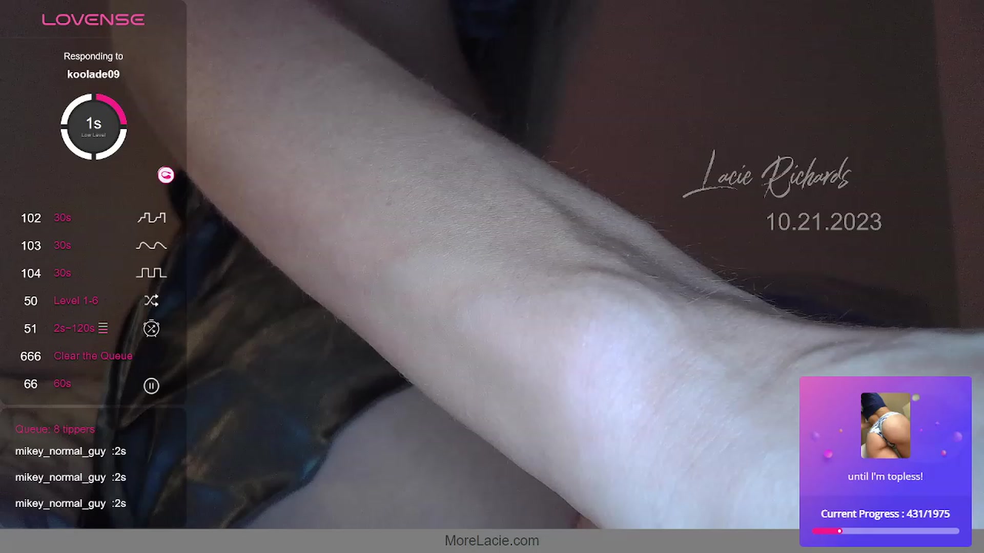 Gallery image thumbnail from LacieRichards's myfreecams stream on, 10/22/2023, 03:30 image 10 of 20