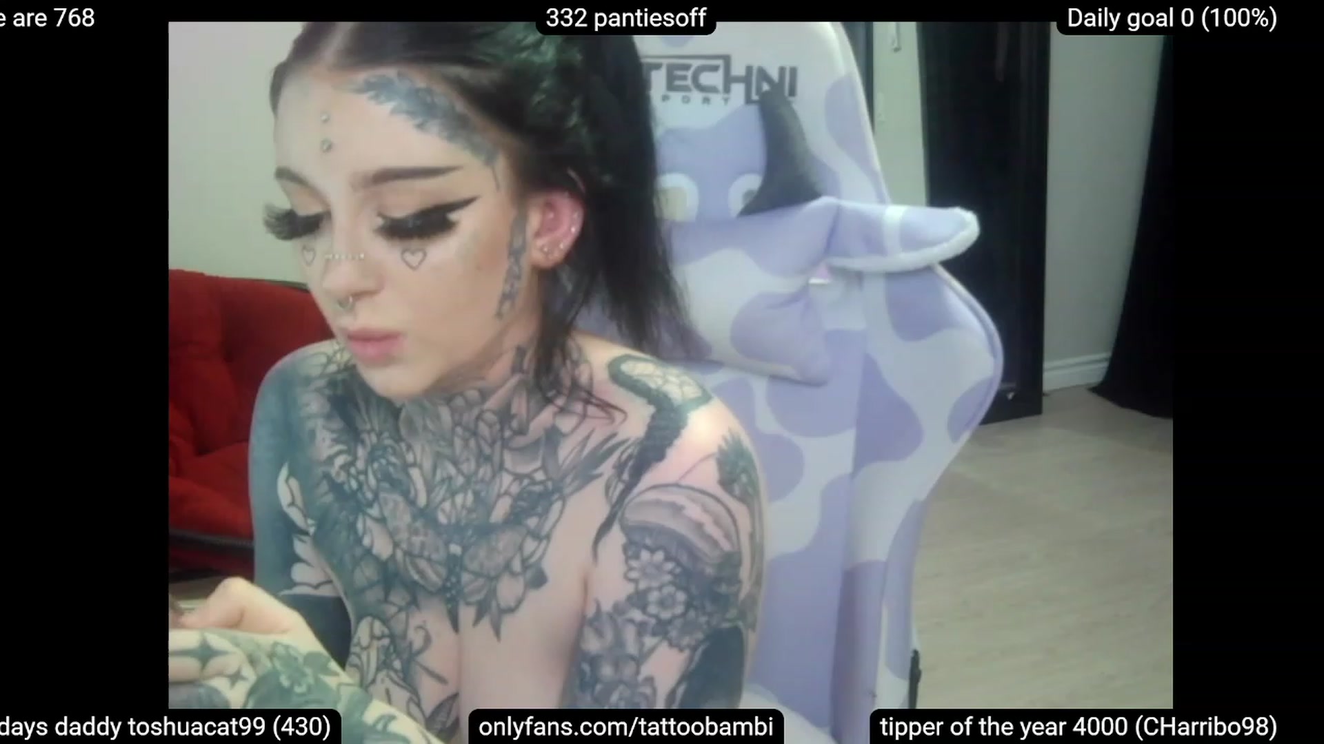 Gallery image thumbnail from Tattoobambi's myfreecams stream on, 04/08/2023, 01:41 image 6 of 20