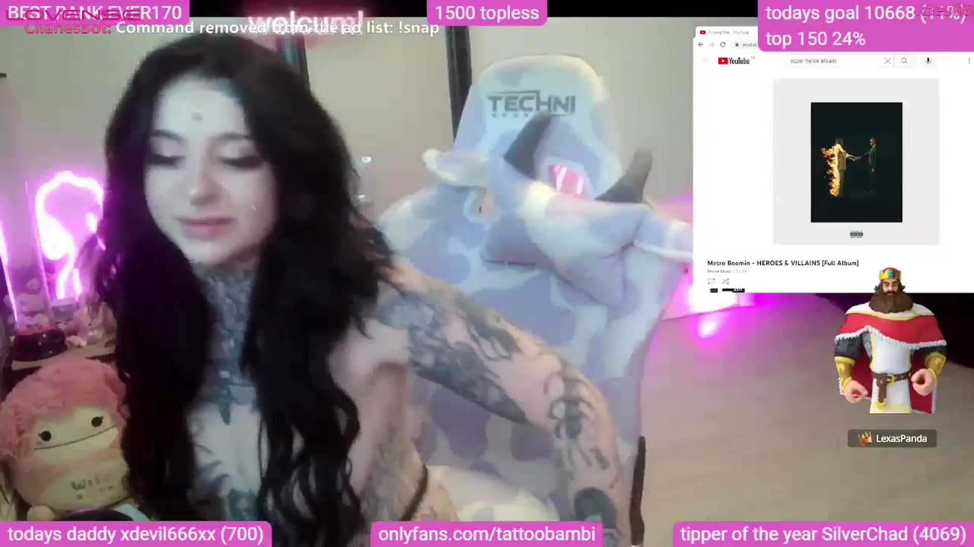 Gallery image thumbnail from Tattoobambi's myfreecams stream on, 08/01/2023, 24:55 image 2 of 20