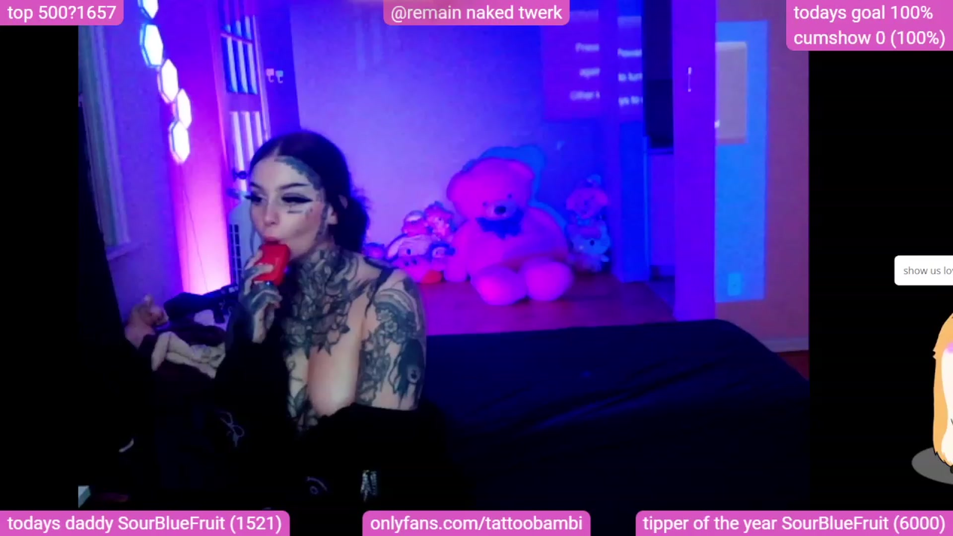 Gallery image thumbnail from Tattoobambi's myfreecams stream on, 12/03/2023, 09:14 image 1 of 20