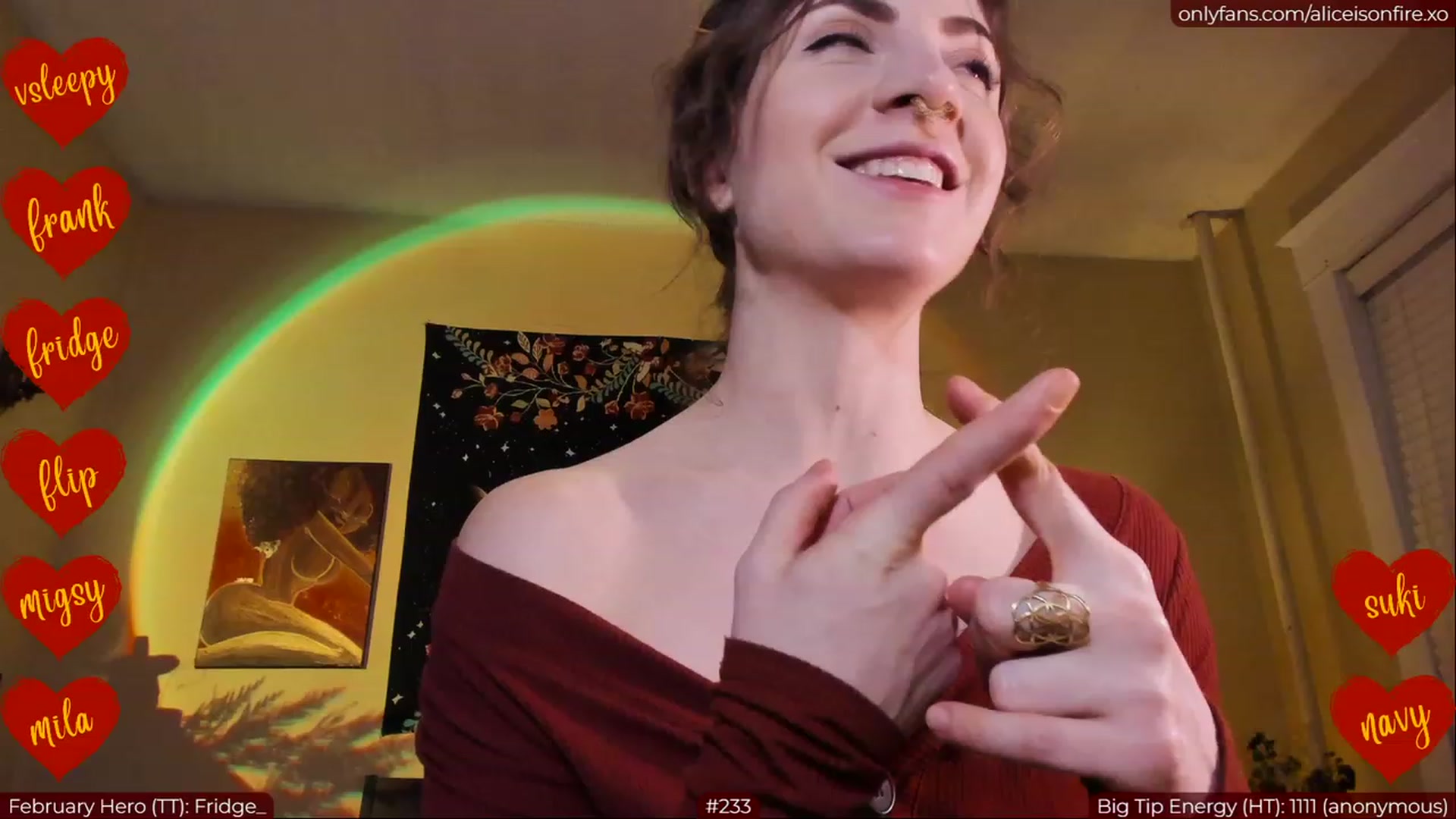 Gallery image thumbnail from aliceisonfire's myfreecams stream on, 02/10/2023, 05:59 image 9 of 20