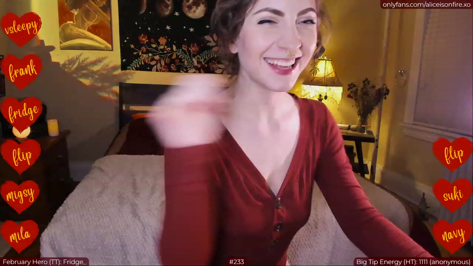 Gallery image thumbnail from aliceisonfire's myfreecams stream on, 02/10/2023, 05:59 image 20 of 20