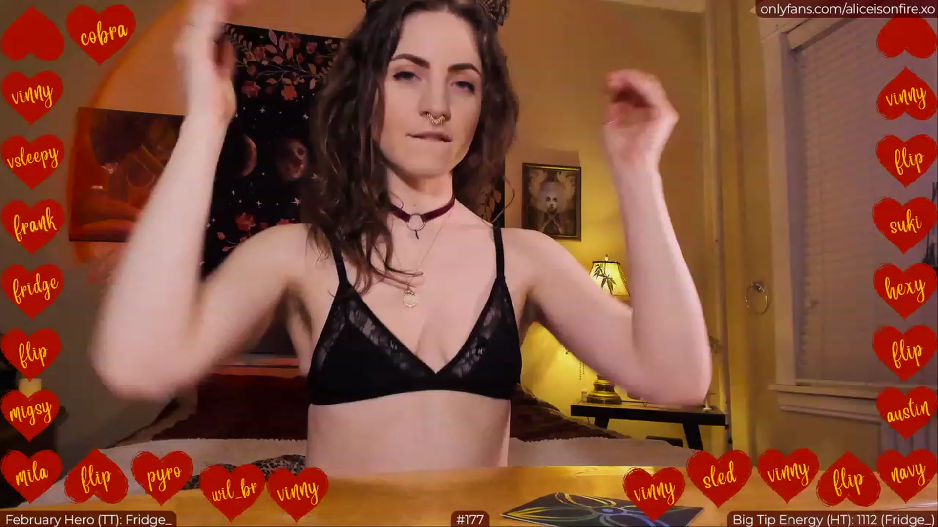 Gallery image thumbnail from aliceisonfire's myfreecams stream on, 02/27/2023, 05:56 image 2 of 20