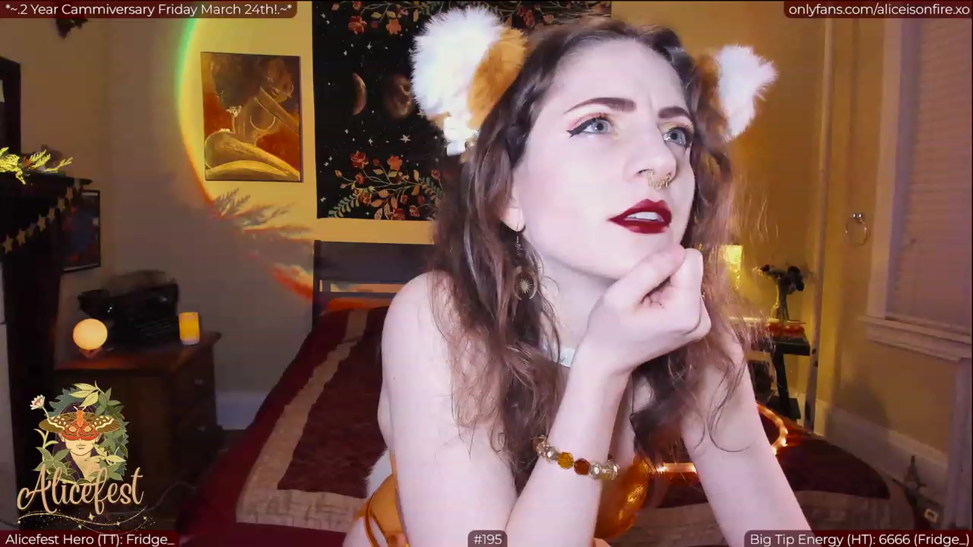 Gallery image thumbnail from aliceisonfire's myfreecams stream on, 03/22/2023, 05:44 image 1 of 20