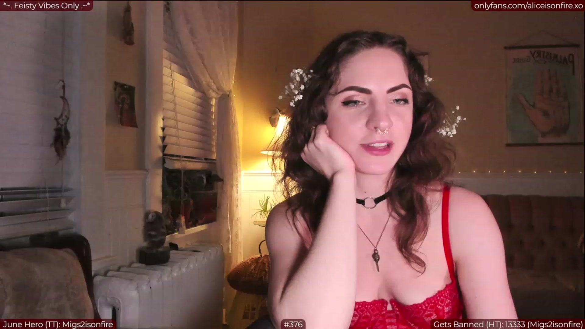 Gallery image thumbnail from aliceisonfire's myfreecams stream on, 06/13/2023, 06:10 image 1 of 20