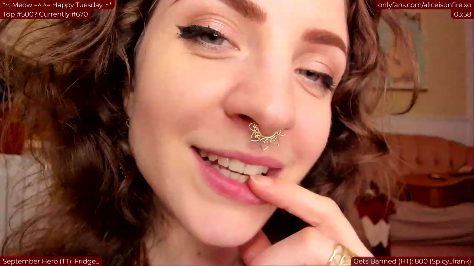 Gallery image thumbnail from aliceisonfire's myfreecams stream on, 09/20/2023, 07:50 image 12 of 20