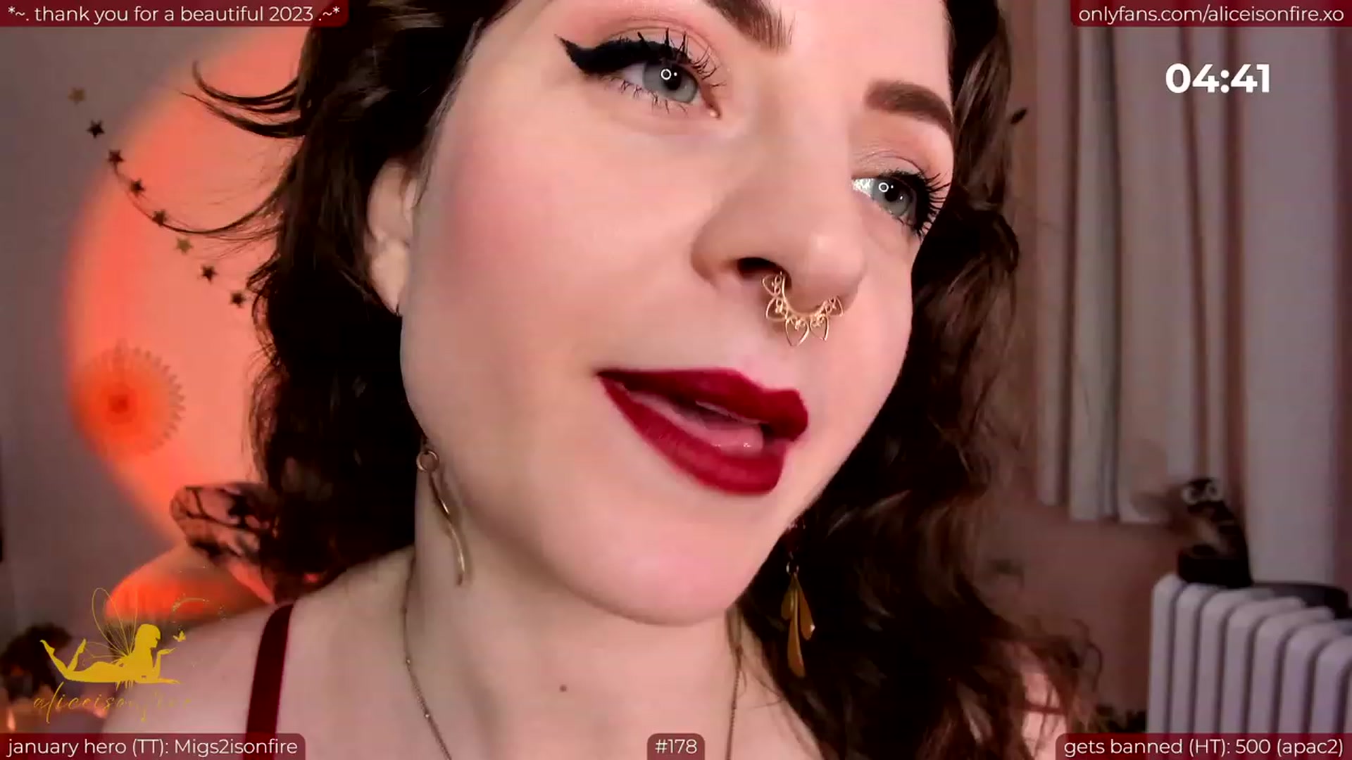 Gallery image thumbnail from aliceisonfire's myfreecams stream on, 01/17/2024, 06:34 image 20 of 20