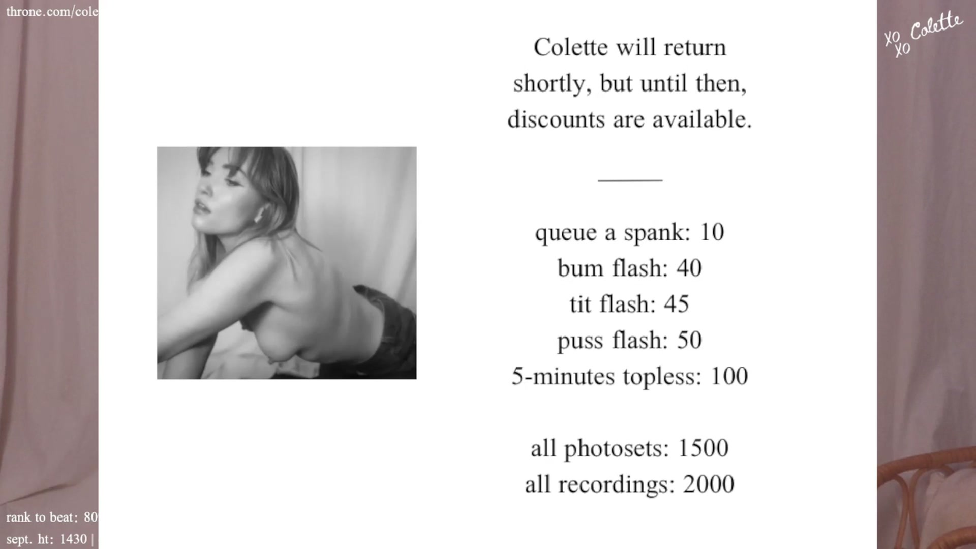 Gallery image thumbnail from coletteclaude's myfreecams stream on, 09/23/2024, 20:07 image 16 of 20
