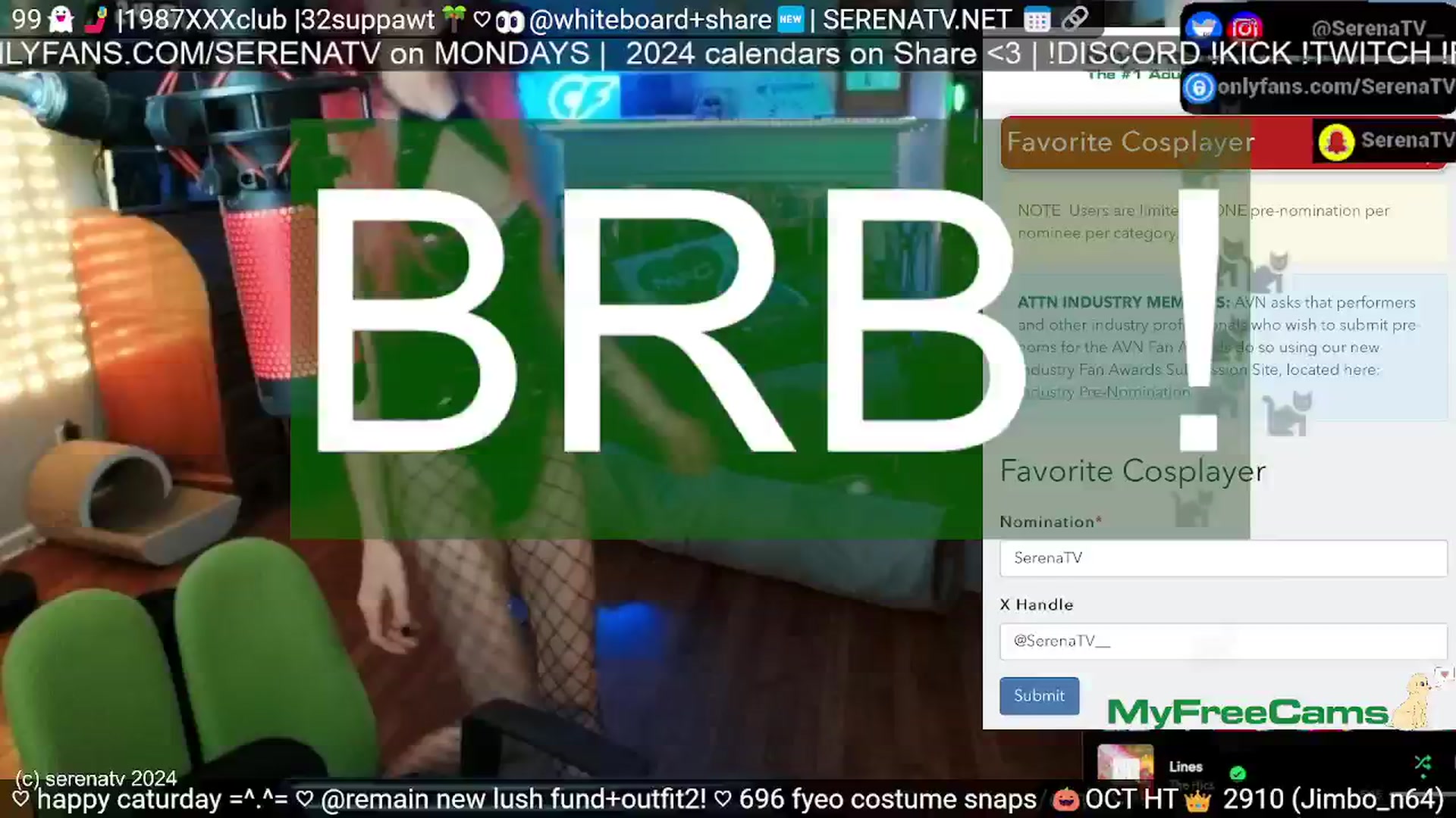 Gallery image thumbnail from serenatv's myfreecams stream on, 10/05/2024, 20:02 image 4 of 20